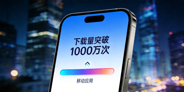 移动应用下载量突破1000万次新闻配图 - 手机屏幕显示下载里程碑